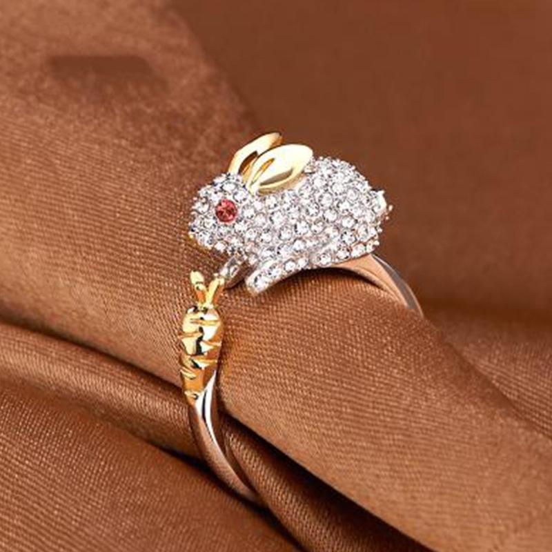 Unique Bunny and Carrot Crystal Ring