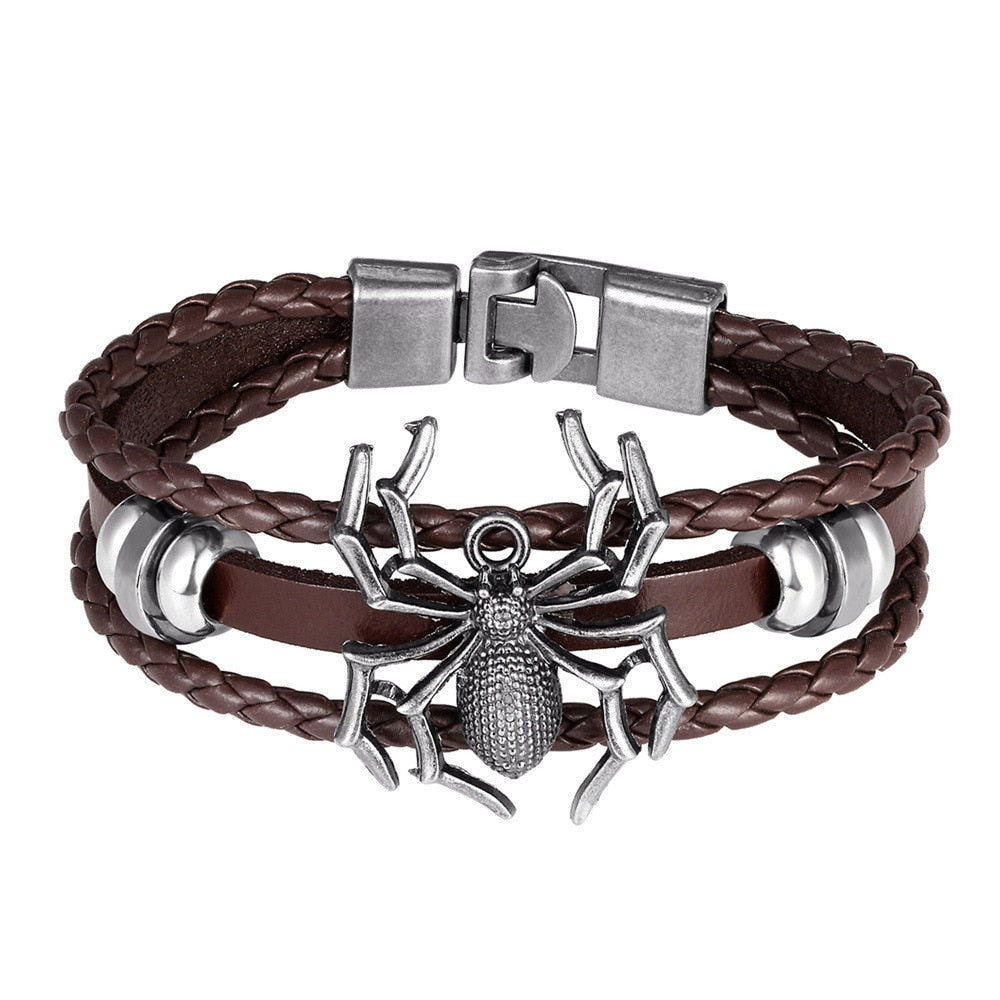 Amazing Brown Leather Spider Bracelet