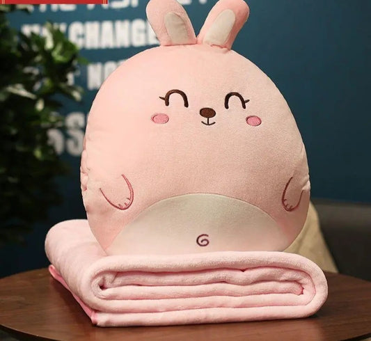 Cute 3 In1 Stuffed Hand Warmer Bag bunny Pillow Blanket