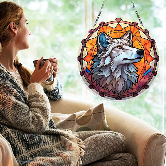 Gorgeous Stained Glass Wolf Decorative Item