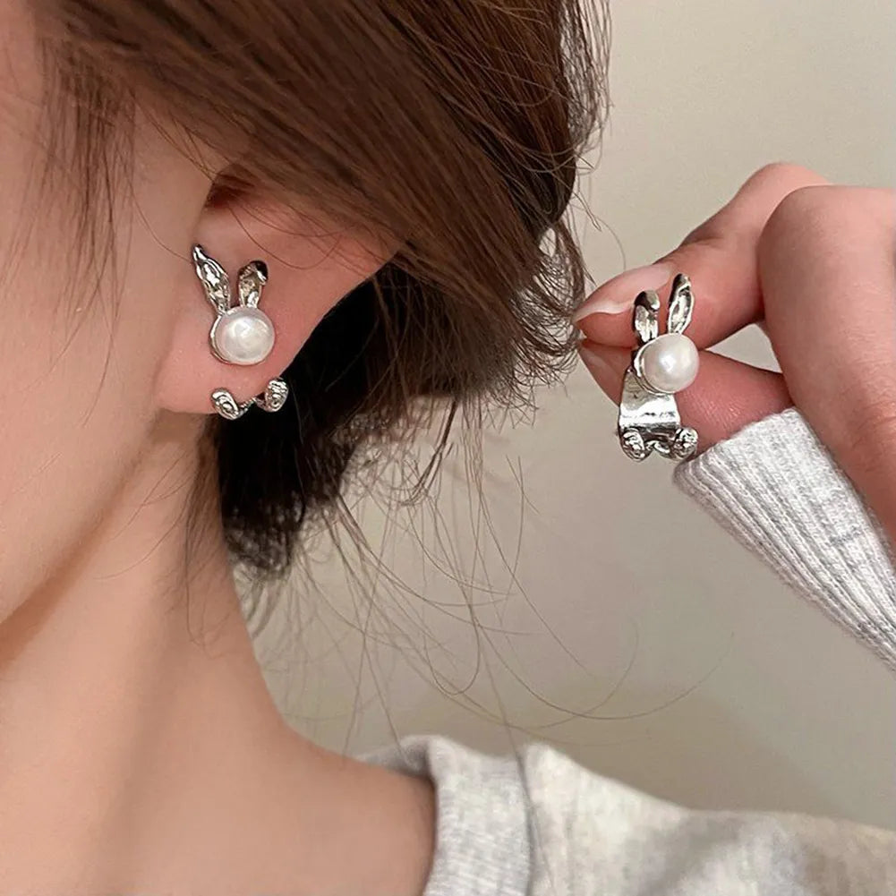 Cute Pearl Rabbit Stud Earrings