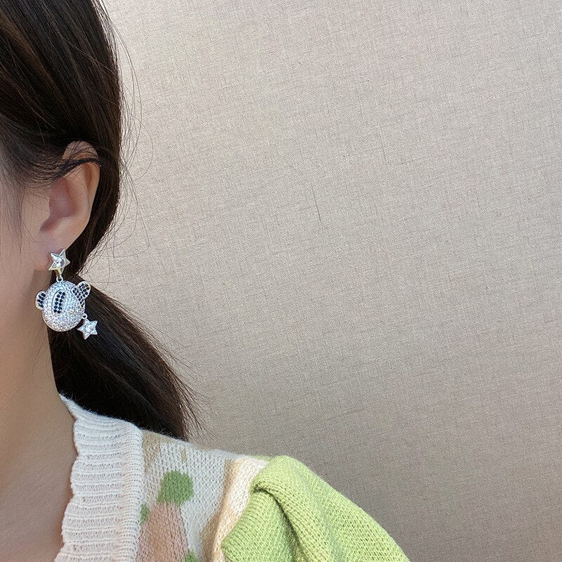 Cute Panda Head Star Earrings