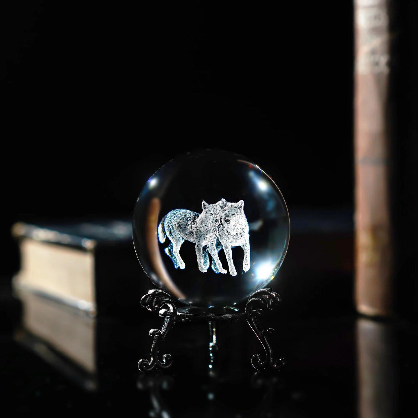 3D Laser crystal wolf ball figurine