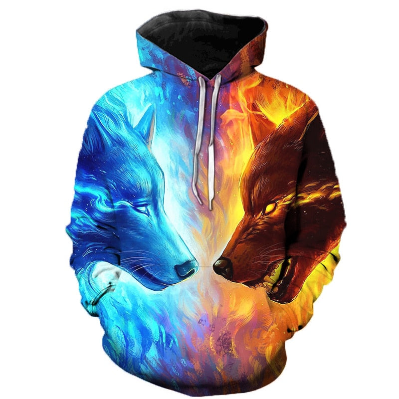 Amazing  Fire and Ice Wolf Hoodie