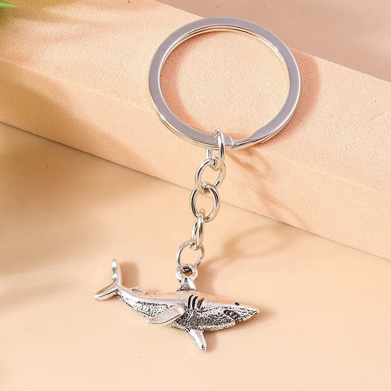 Antique Silver  Shark Keychain