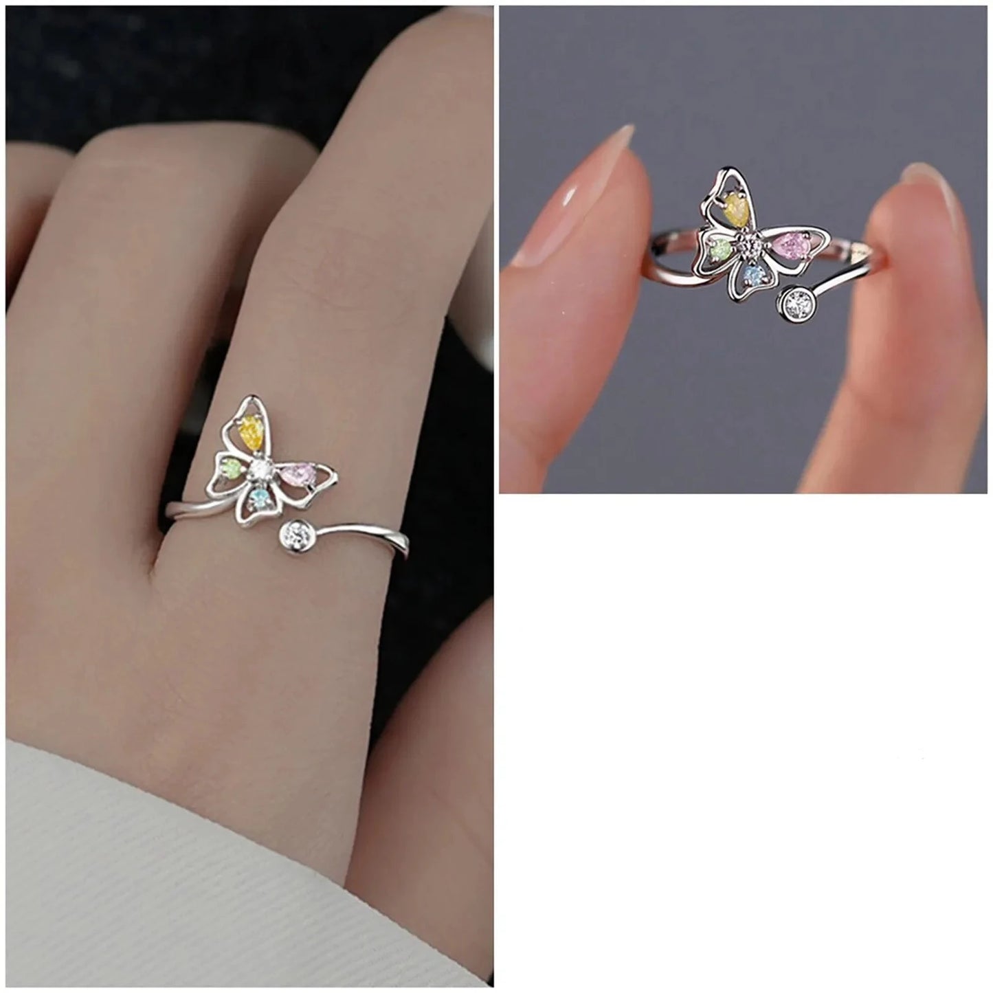 Cute Crystal Butterfly Rings