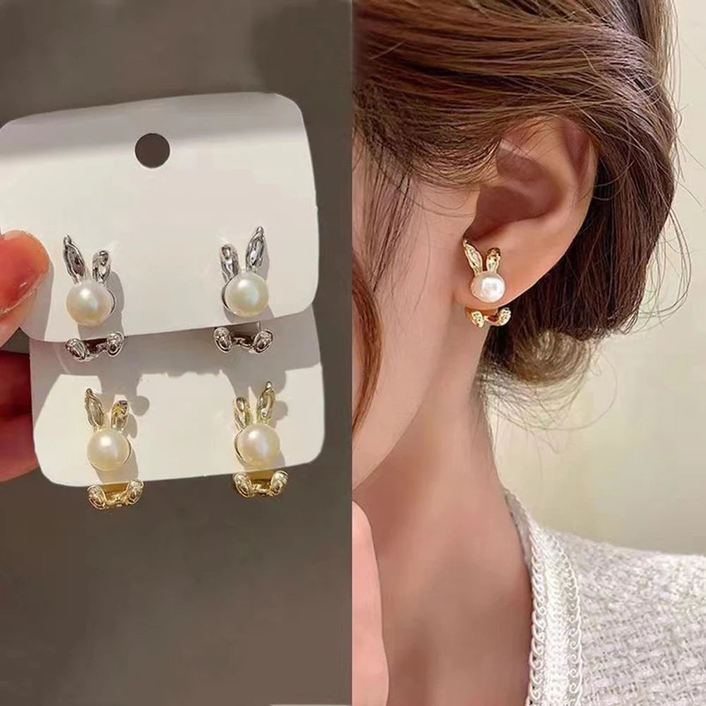 Cute Pearl Rabbit Stud Earrings