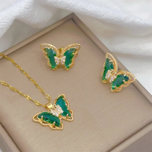 Cute  Butterfly Necklace Earrings Set