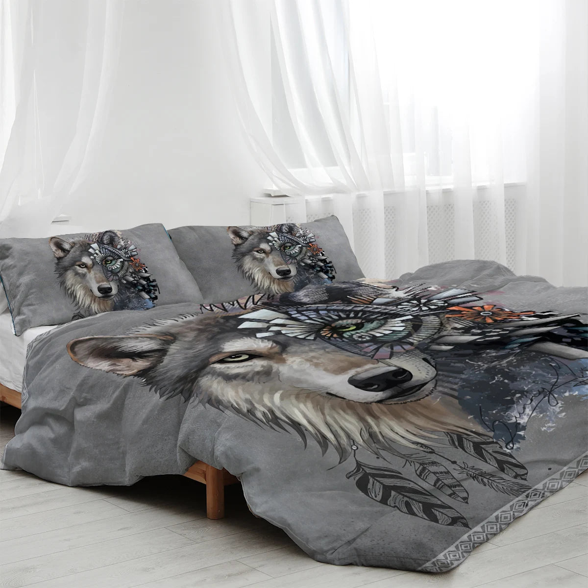 Unique Gray Wolf Bedding Set