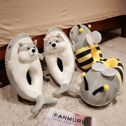 Cute Shark Bees&Shark Dog Slippers