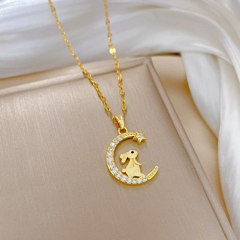 Cute Moon Bunny  Necklace