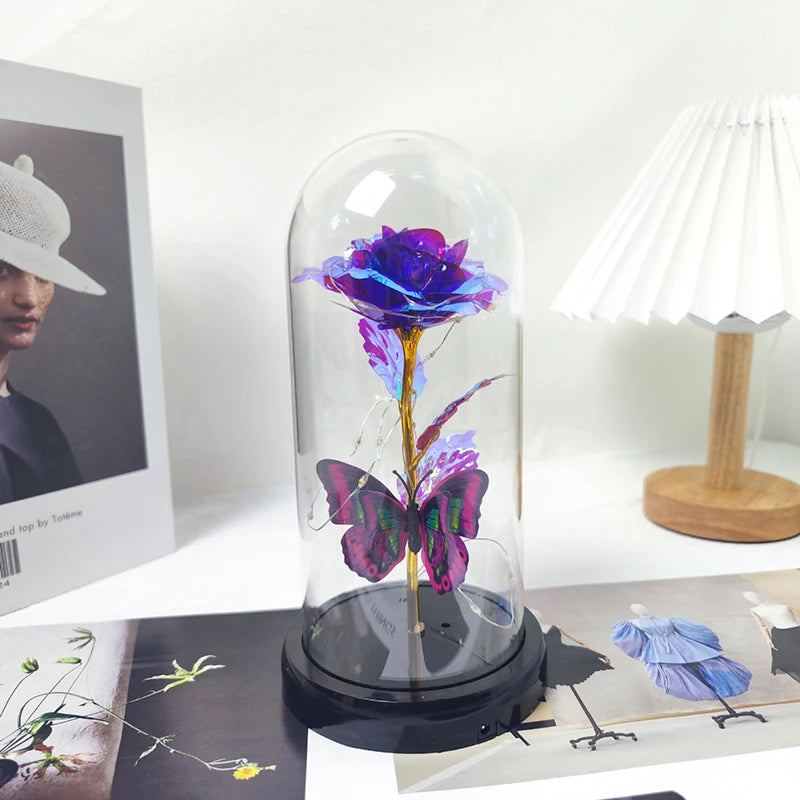 Rose Light Artificial Galaxy Rose Lamp with Butterfly LED