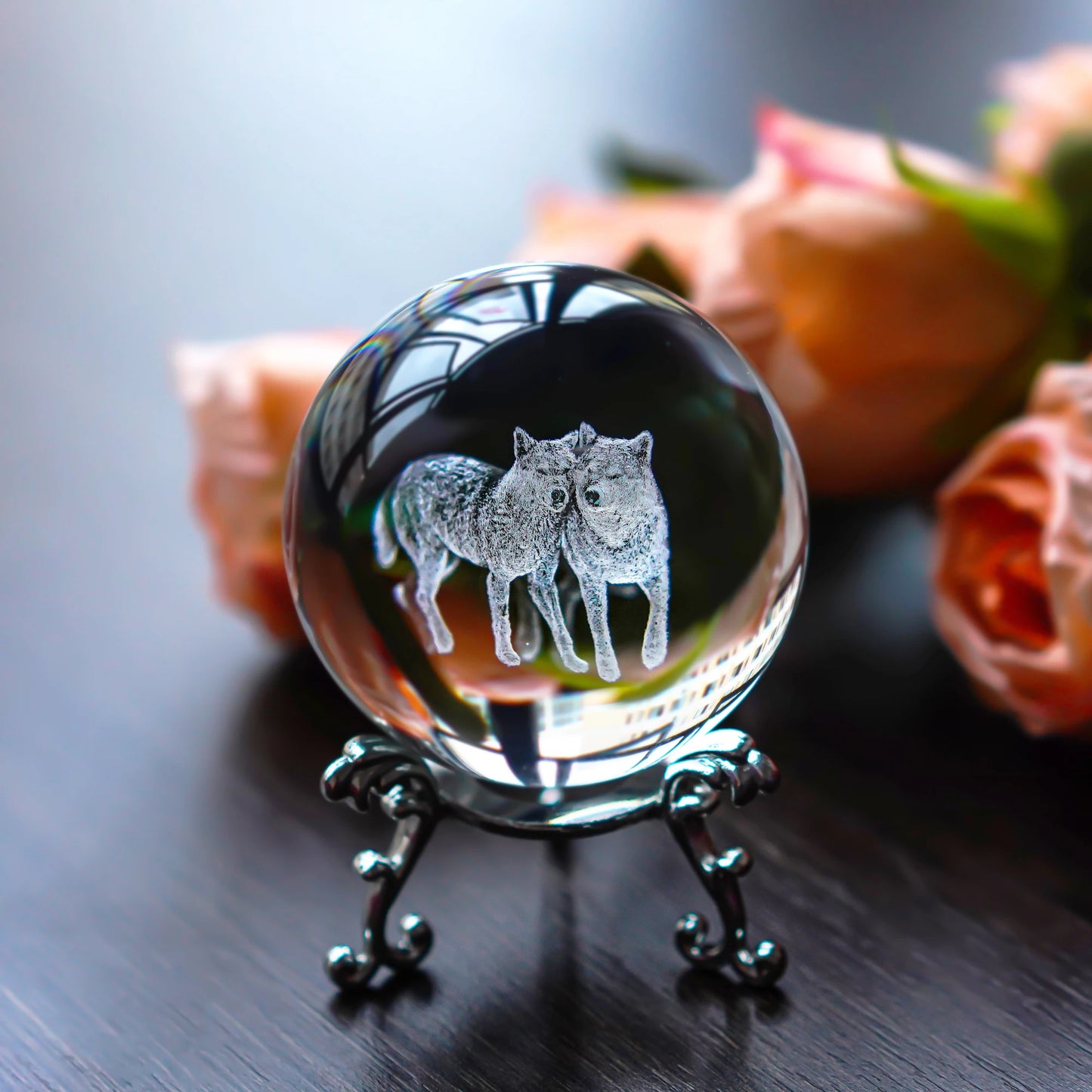 3D Laser crystal wolf ball figurine