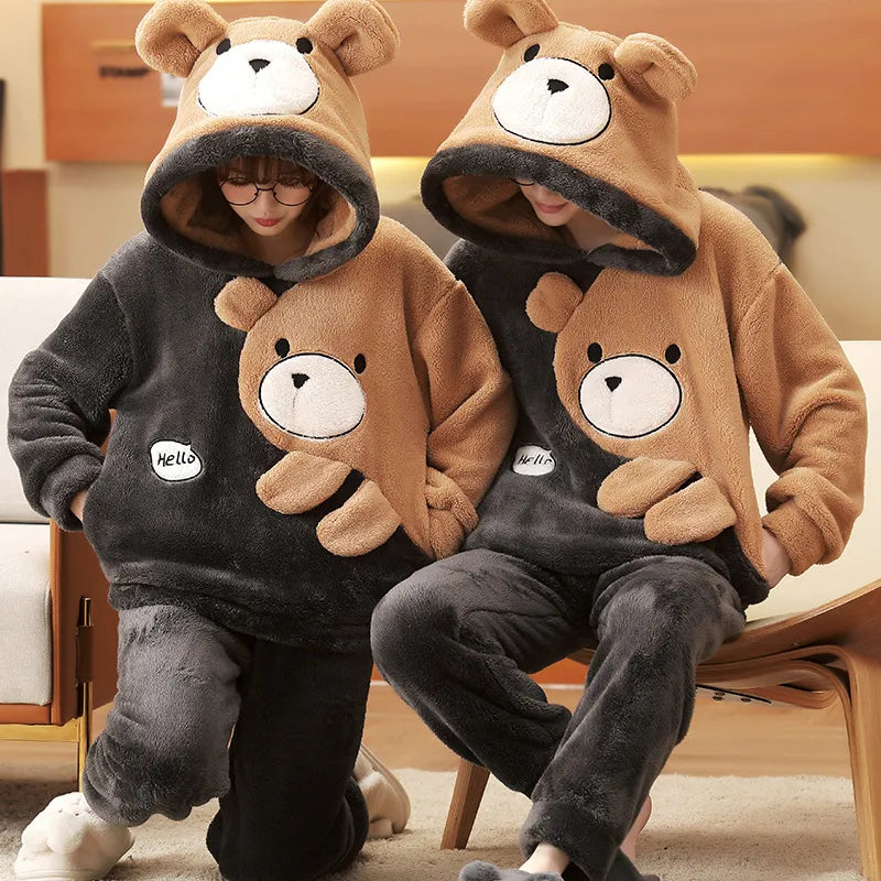 Cute Bear Couple Pajamas Set