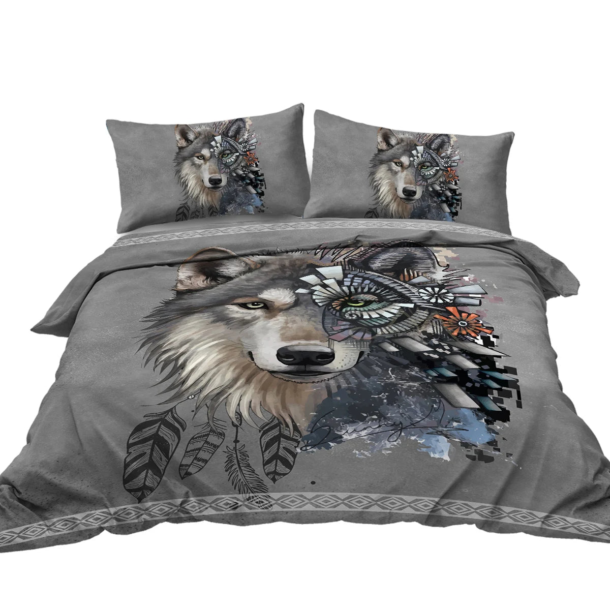 Unique Gray Wolf Bedding Set