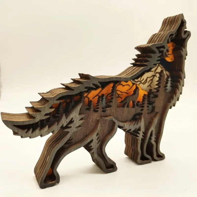 Unique Wolf Wooden Night Light