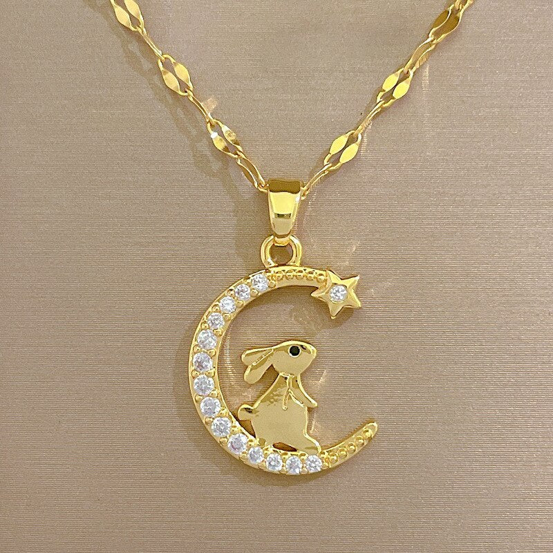 Cute Moon Bunny  Necklace