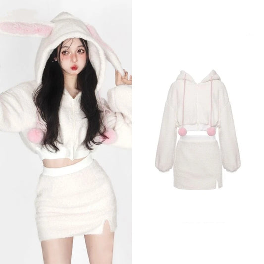 Cute hooded skirt with bunny ears