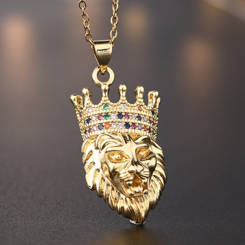 Crown Lion Head Pendant Necklace