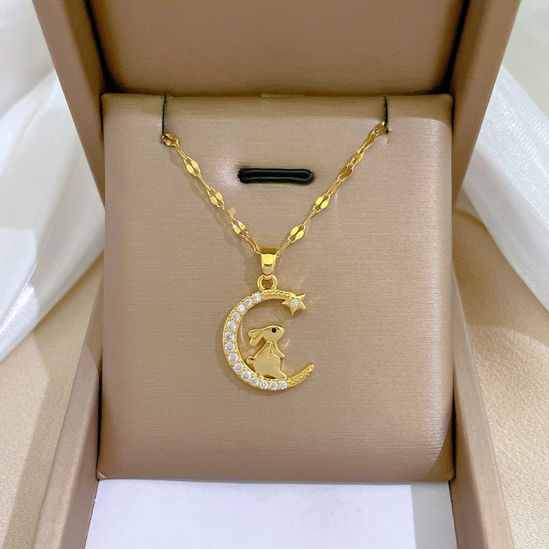 Cute Moon Bunny  Necklace