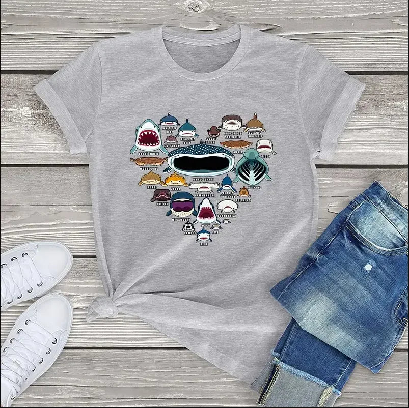 Cute shark faces t-shirt