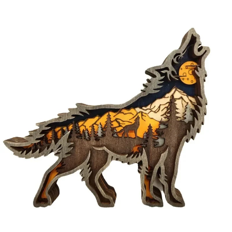 Unique Wolf Wooden Night Light