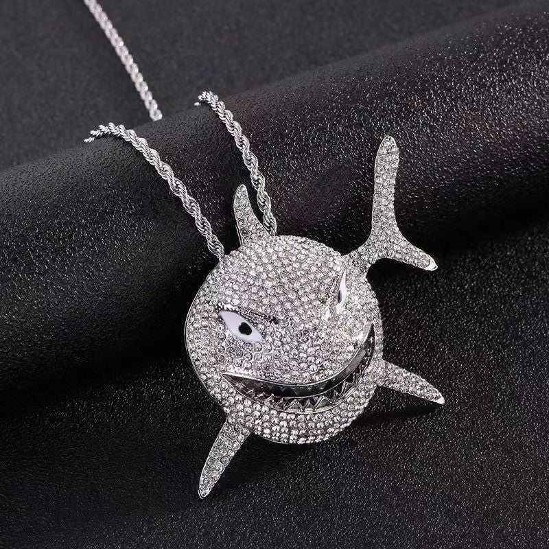 unique Shark Inlaid Zircon Necklace