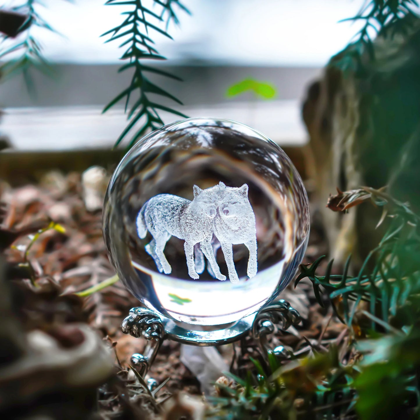 3D Laser crystal wolf ball figurine