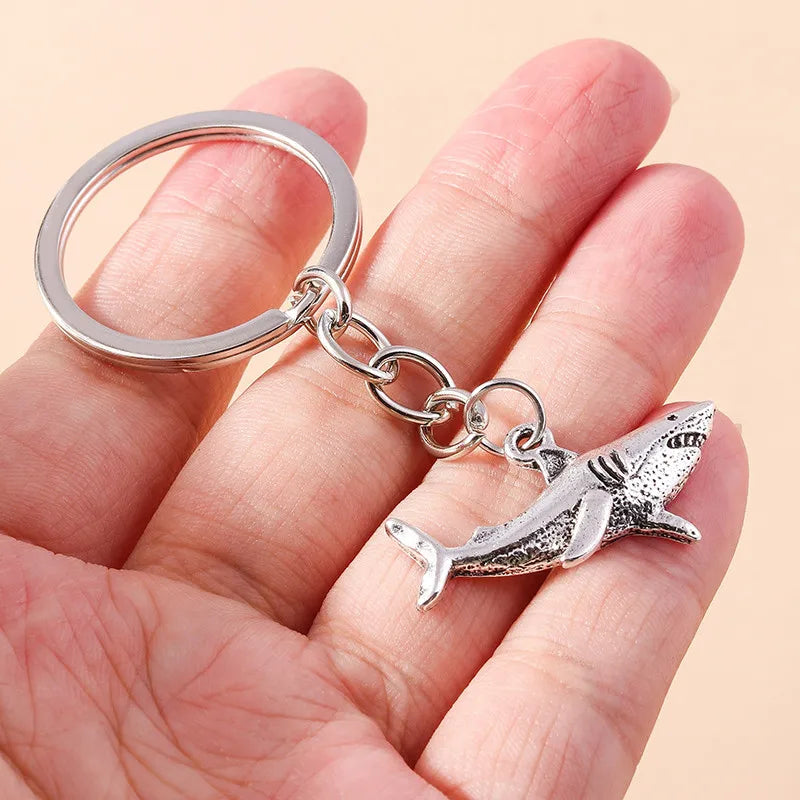 Antique Silver  Shark Keychain