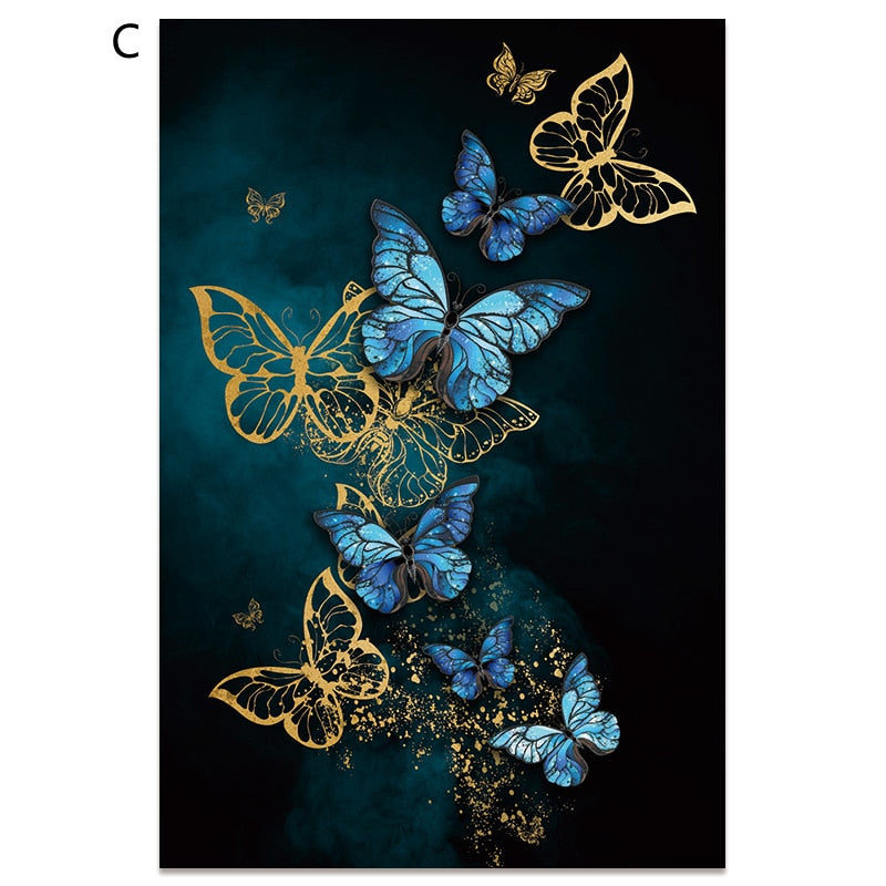 Modern Gold Blue Butterfly  Canvas