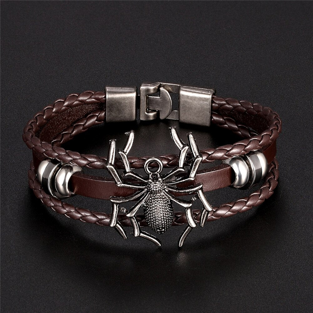 Amazing Brown Leather Spider Bracelet