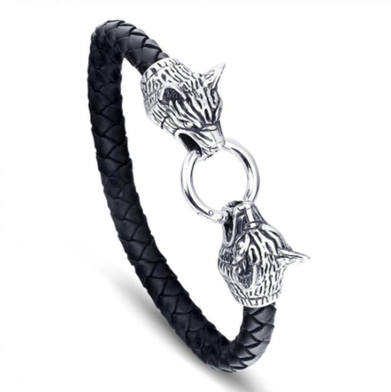 Viking Wolf Head Leather Bracelet - animalchanel