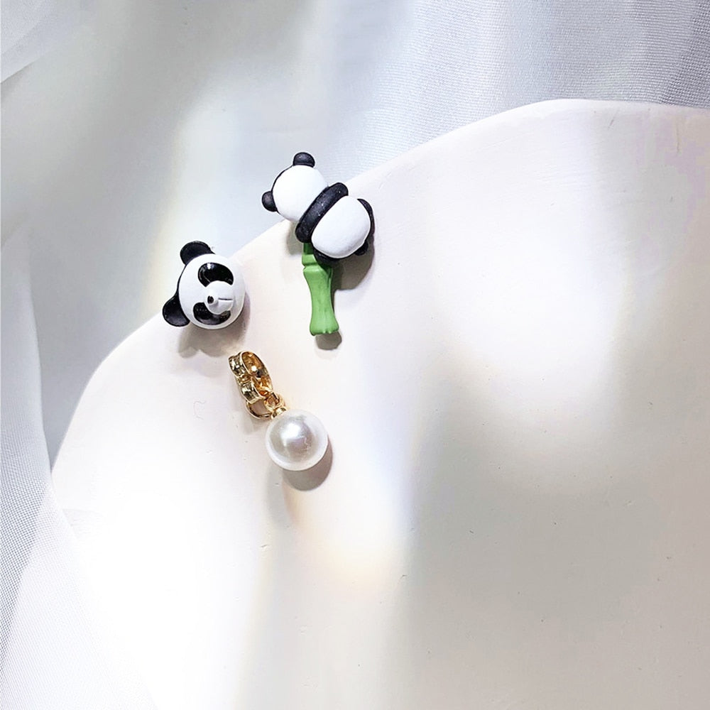 Cute Panda Bamboo Pearl Earrings - animalchanel