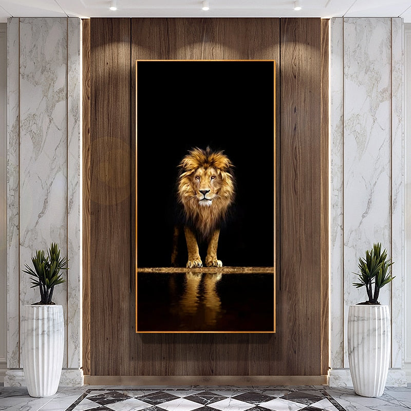 Golden Black Lion Canvas l - animalchanel