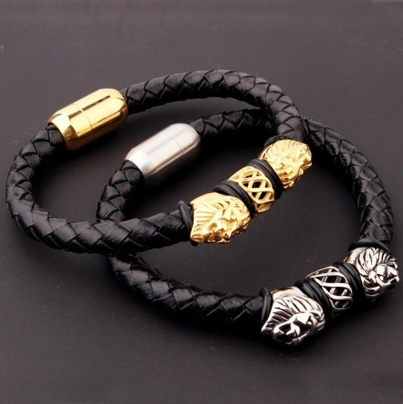 Unique Lion Leather Bracelet