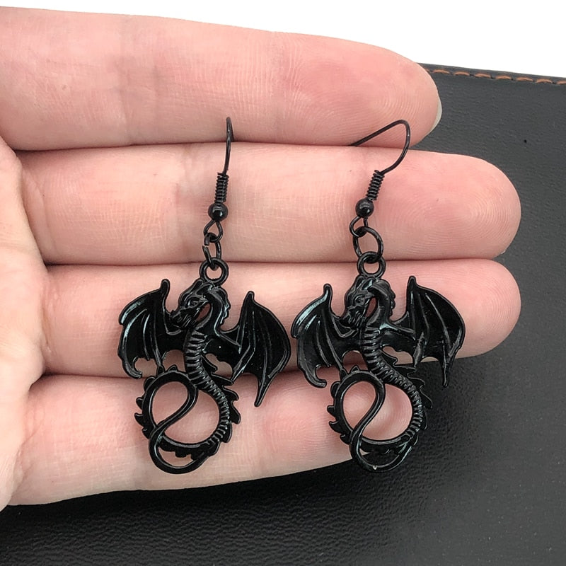 Gothic black dragon earrings