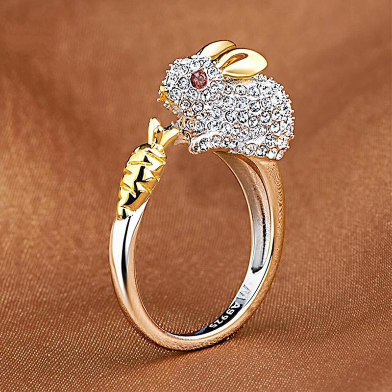 Unique Bunny and Carrot Crystal Ring