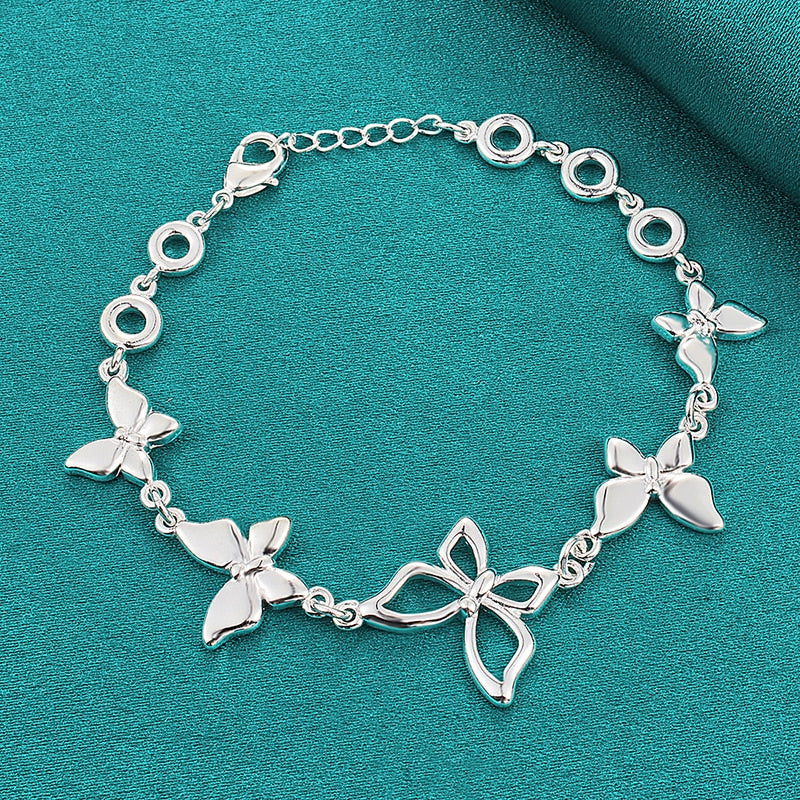 Luxurious Pure S925 Silver Butterfly Charm Bracelet