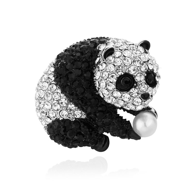 Unique Crystal Panda Brooch