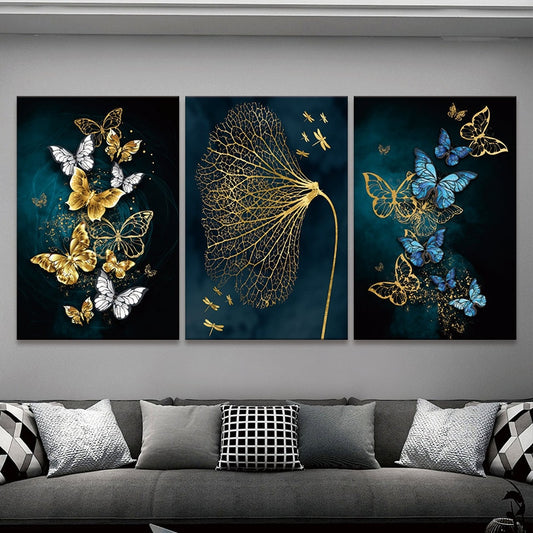 Modern Gold Blue Butterfly  Canvas
