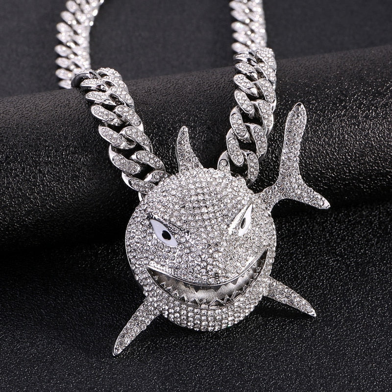 Unique shark Hip Hop Crystal Necklace - animalchanel
