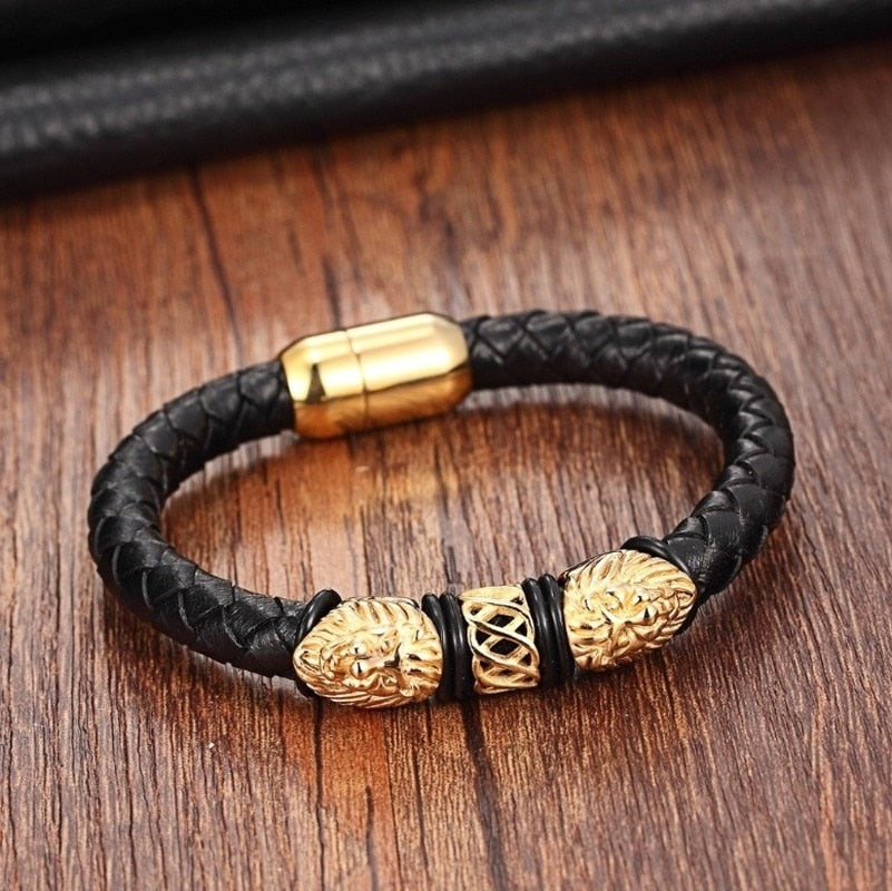 Unique Lion Leather Bracelet