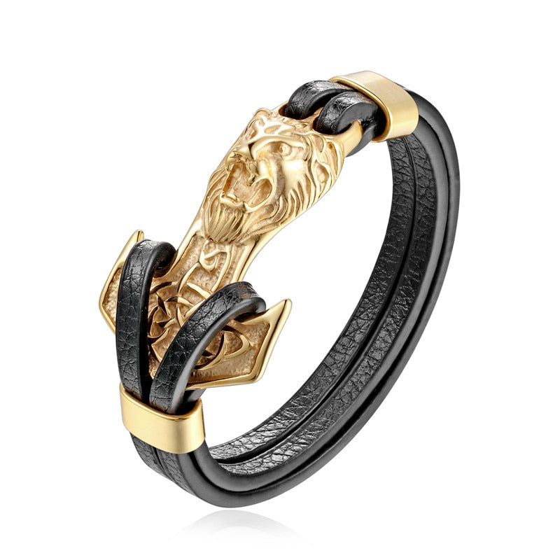 Gorgeous Leather Lion Anchor Bracelet
