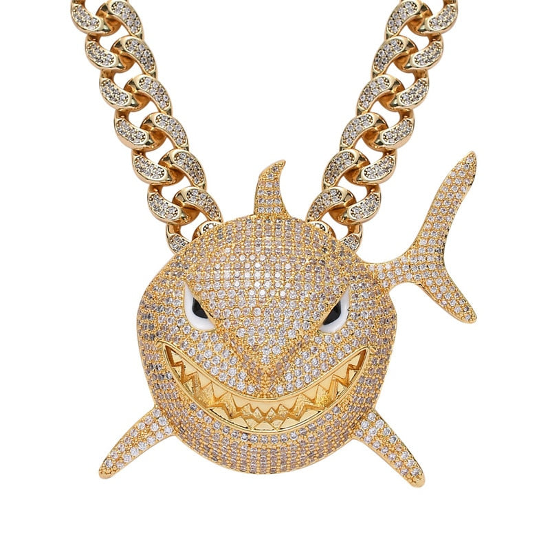 Unique shark Hip Hop Crystal Necklace - animalchanel
