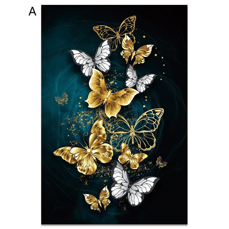 Modern Gold Blue Butterfly  Canvas