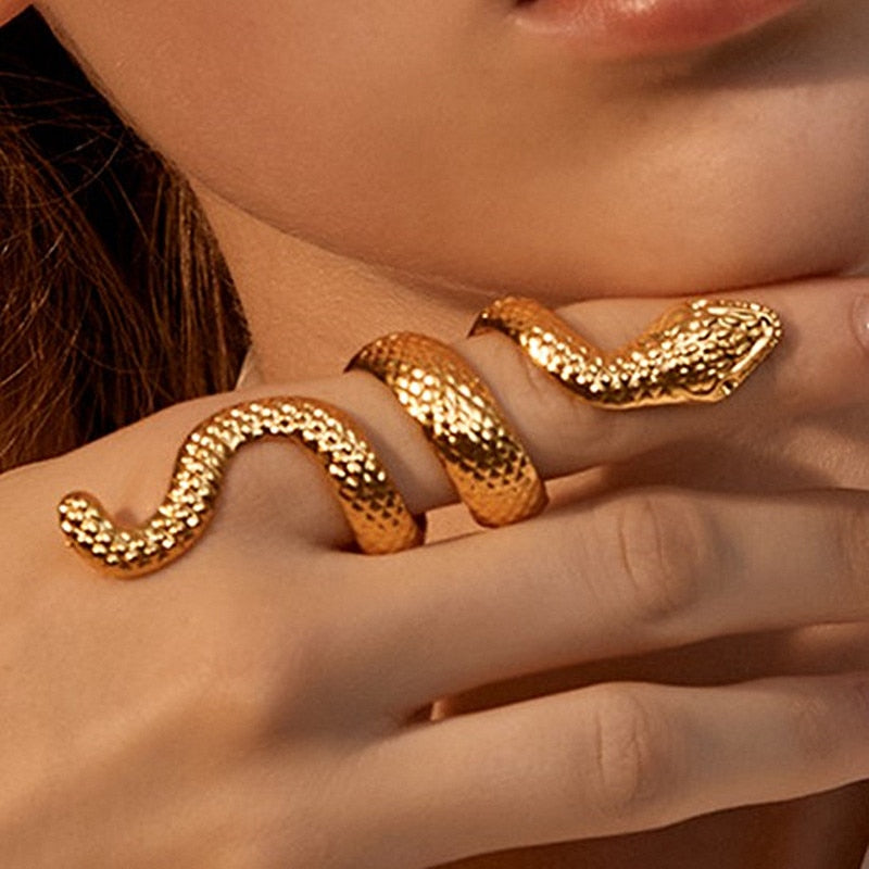 Luxury Goth Gold Snake Rings - animalchanel