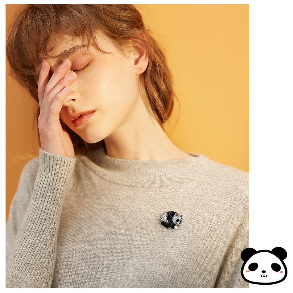 Unique Crystal Panda Brooch