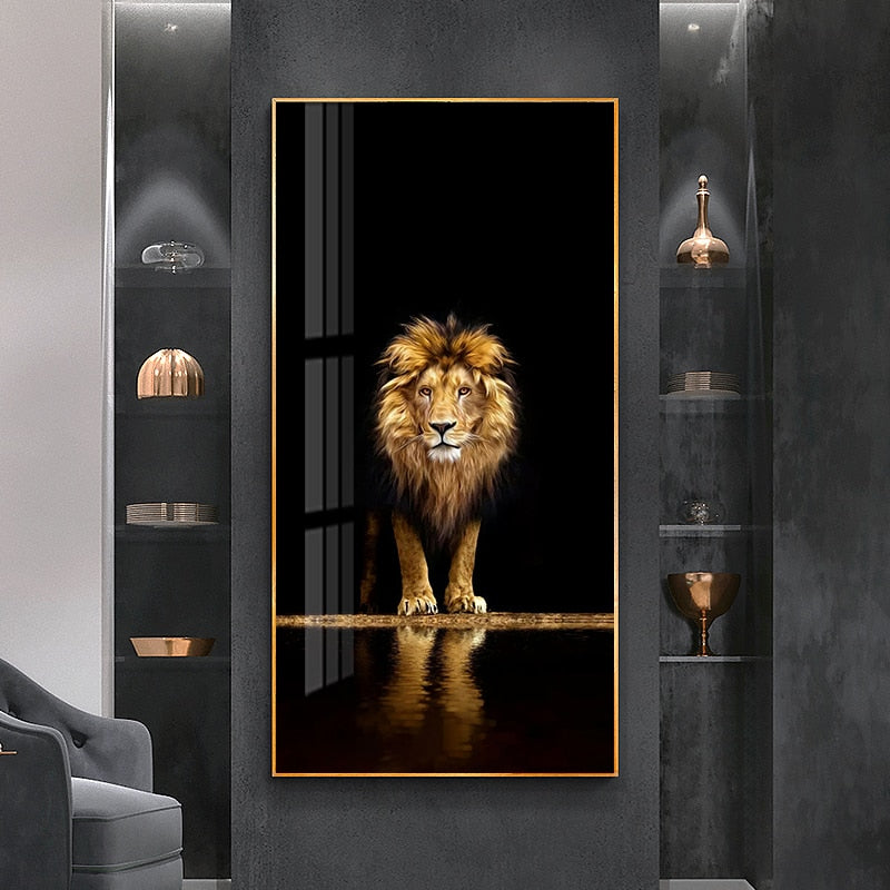 Golden Black Lion Canvas l - animalchanel