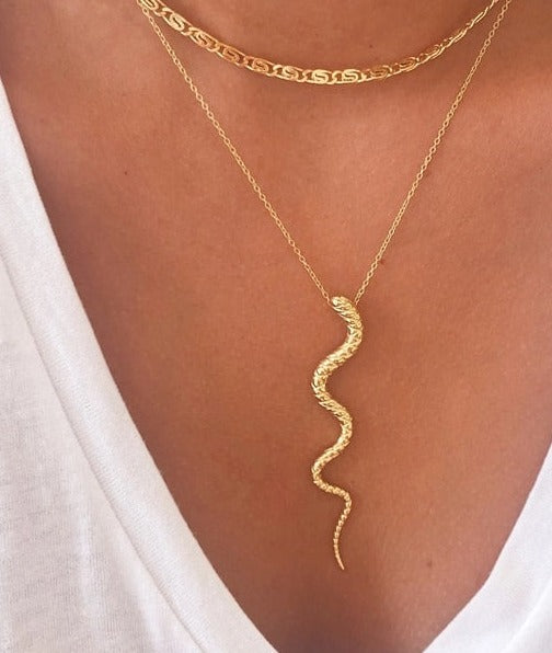 Simple Luxurious Gold Snake Necklace - animalchanel