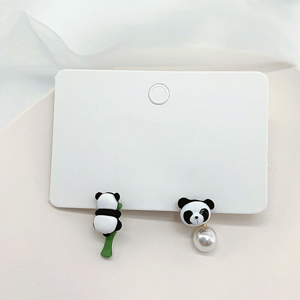 Cute Panda Bamboo Pearl Earrings - animalchanel